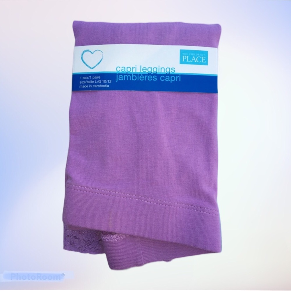 Childrens Place Girls Light Purple Capri Leggings, Decorative lace at ankle